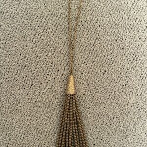 Elegant Gold colored and Brown Beaded Tassel Necklace